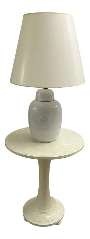 1970's Celadon Lamp and White Pedestal Table