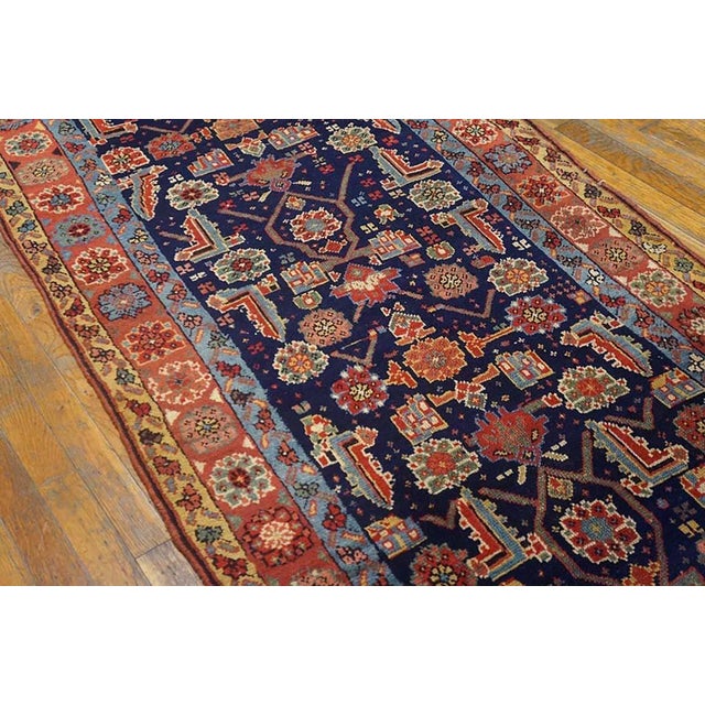 1880s Blue Navy Tribal Herati Antique n.w. Persian Rug 3'8" X 9' Handknotted Wool Carpet For Sale - Image 4 of 6