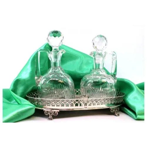 Grid-Shaped Silver and Cut Glass Cruet with Claw-Shaped Feet, Set of 3, in Very Good conditions. Designed 1920 to 1949...