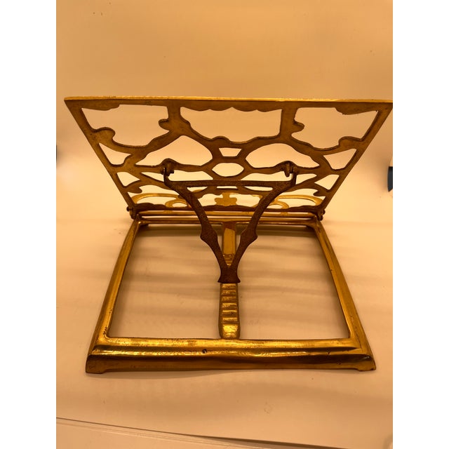 1960s Mid Century Solid Brass Folding Bookstand Footed Adjustable For Sale - Image 5 of 11