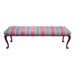 Vintage Queen Anne Stripped Baby Blue Rose Colored Bench With Cabriole Legs For Sale