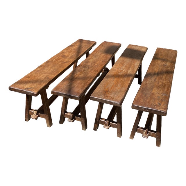 Rustic Oak Farmhouse Bench, 1950s For Sale