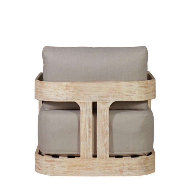 Paradiso Outdoor Teak Natural Look Revolving Chair - Gray Fabric For Sale - Image 11 of 12