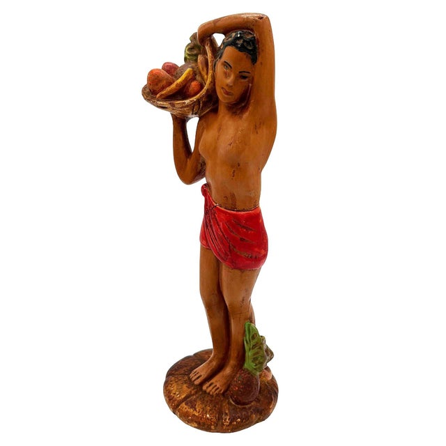 Mid-Century Modern Mid 20th Century Native Boy W/ Fruit Offering Ceramic Hand Painted Sculpture For Sale - Image 3 of 7