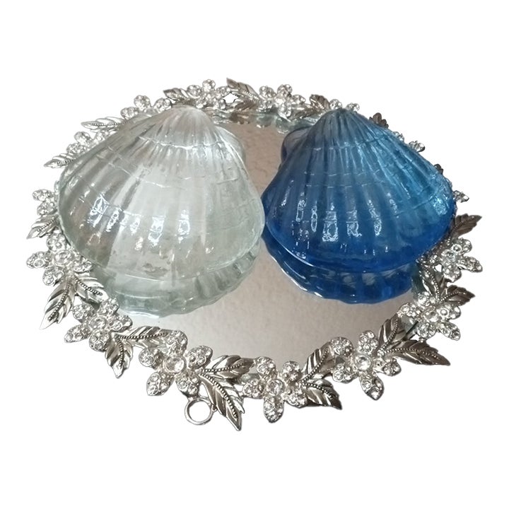 1980s Pair of Scalloped Iridescent Sea Shell Paperweights | Chairish