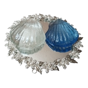 1980s Pair of Scalloped Iridescent Sea Shell Paperweights