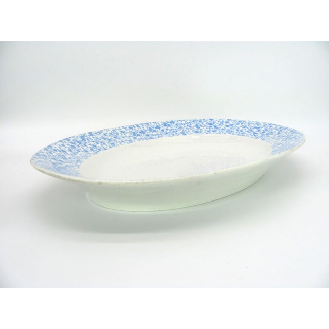 Victorian Antique France 18.75" Limoges Blue Chintz Cornflower Calico Micro-Flower Floral Transferware Deep Well Platter For Sale - Image 3 of 9