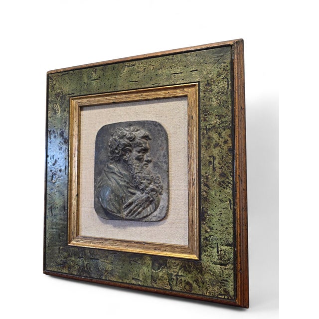 Metal Framed Bronze Relief Plaque with Classical Face, 1950s For Sale - Image 7 of 9