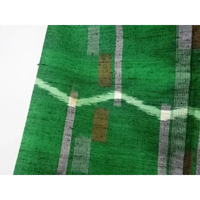 Japanese Mid Century Japanese Kimono Silk Green Antique Vintage Fabric Display Hanger For Sale - Image 3 of 13