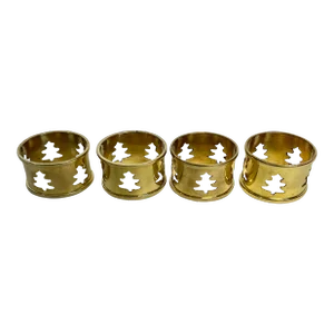 1970s Americana Hollywood Regency Brass Christmas Tree Napkin Rings - Set of 4