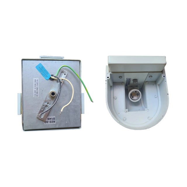 1980s Postmodern Luminaire Industrial Metal Sconces With Glass Saturn Rings in the Manner of Architect Richard Meier - Set of 3 For Sale - Image 12 of 12