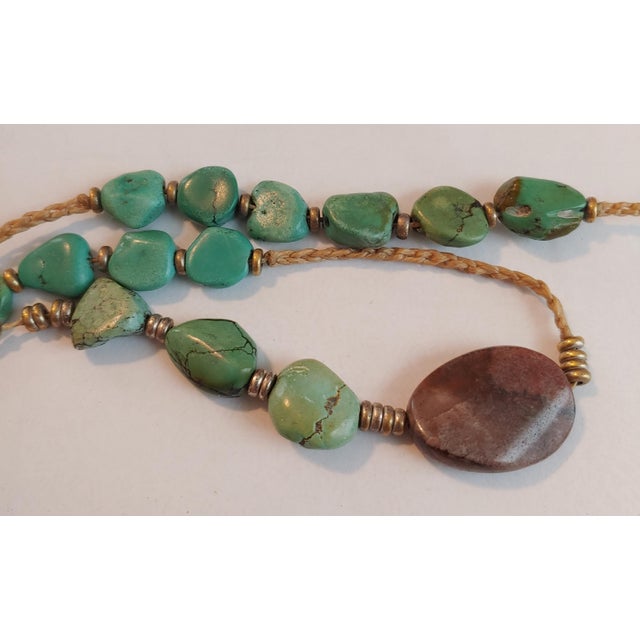 Contemporary Vintage Boho Artisan Turquoise & Jasper Beads Necklace For Sale - Image 3 of 4