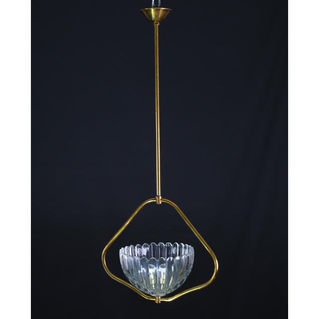 Brass 1950s Art Decò Barovier E Toso Murano Glass and Brass Pendant Light For Sale - Image 8 of 14