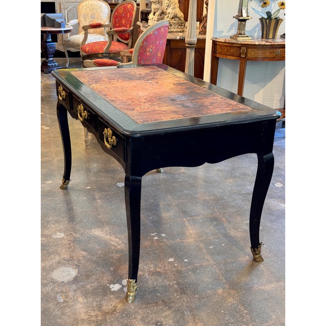 Early 19th Century French Ebonized Bureau Plat With Leather Top For Sale - Image 12 of 16