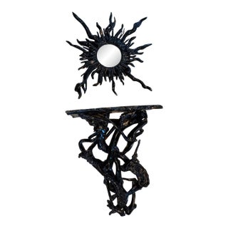 Sunburst Mirror and Naturalistic Console by Dransfield and Ross For Sale