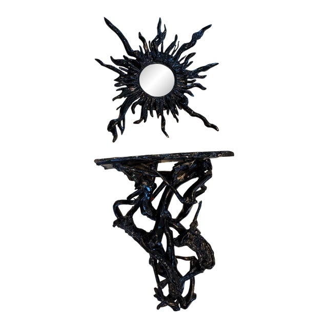 Sunburst Mirror and Naturalistic Console by Dransfield and Ross For Sale