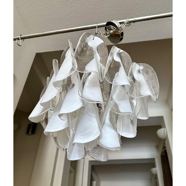 Mazzega Murano Clear White Petal Chandelier For Sale - Image 17 of 18