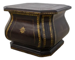 Leather Wrapped Gold Embossed Hollywood Regency Side Table