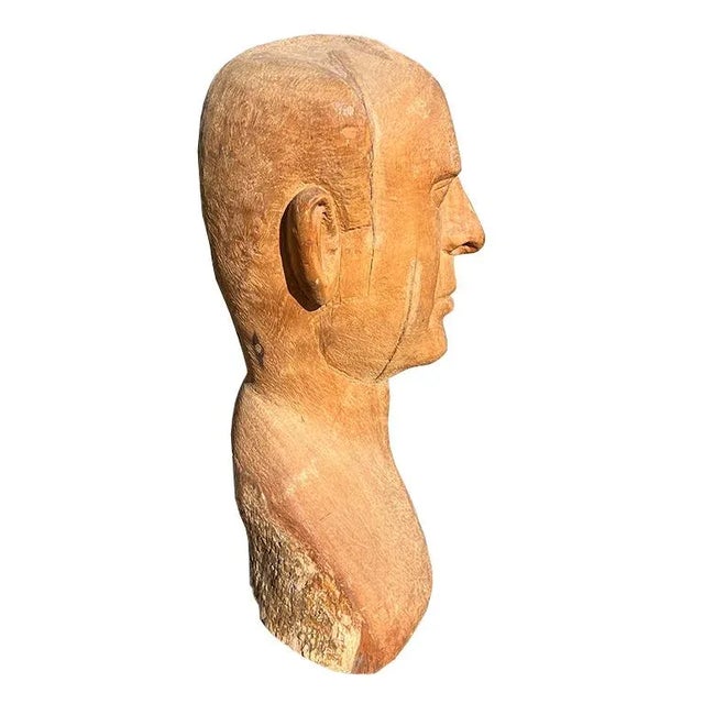 Brown Mid-Century Hand-Carved Wooden Male Bust Sculpture — Jonathan Parks Estate For Sale - Image 8 of 11