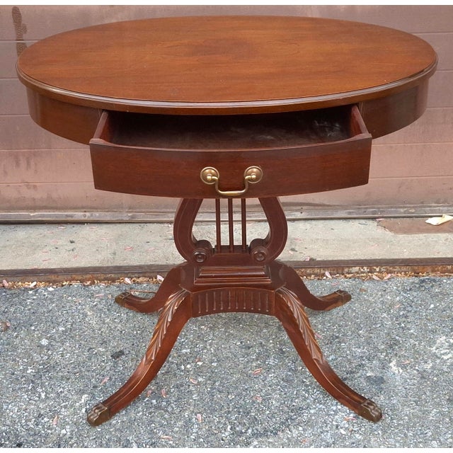 Mersman Mid 20th Century Mersman Mahogany Oval Lyre Base Duncan Phyfe Occasion Table For Sale - Image 4 of 10