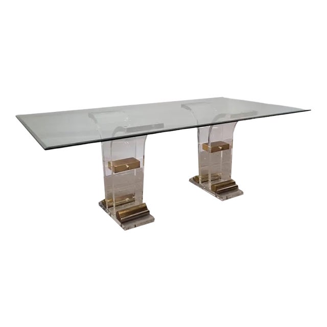 Brass and Acrylic Glass Dining Table by Charles Hollis Jones For Sale