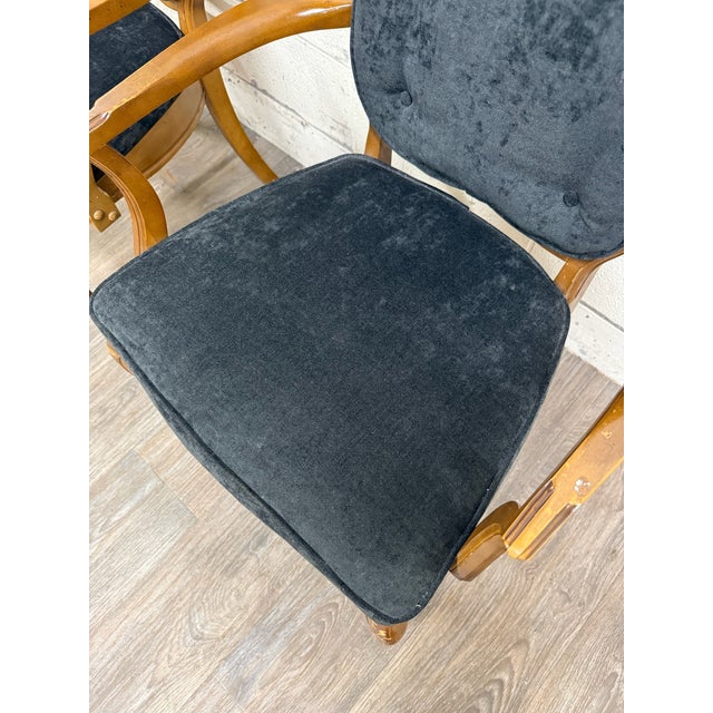 Wood Vintage French Provincial Style Tufted Black Velvet Armchairs - Pair For Sale - Image 7 of 14