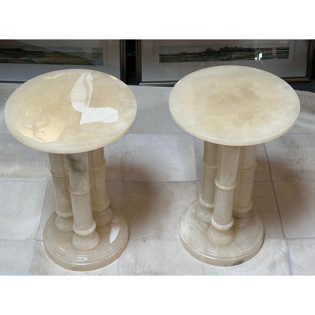 Neoclassical Neoclassical Alabaster Pedestals, Pair For Sale - Image 3 of 12