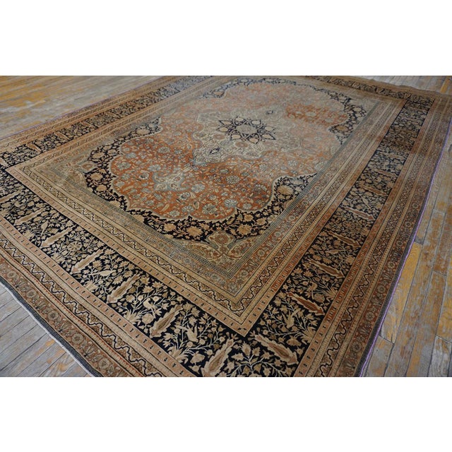 Classic Fine Ivory Traditional Floral Medallion Design Antique Persian Mohtasham Kashan Rug For Sale - Image 4 of 12