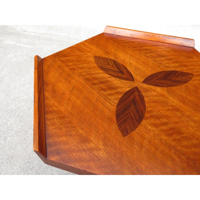 Mid Century Modern Lane Altavista Walnut Hexagon 3 Leg Side Table W/ Inlay For Sale - Image 12 of 15