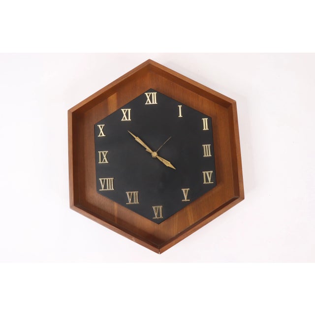 1970s Mid Century Modern Howard Miller Wood Roman Numeral Wall Clock Usa For Sale - Image 11 of 11