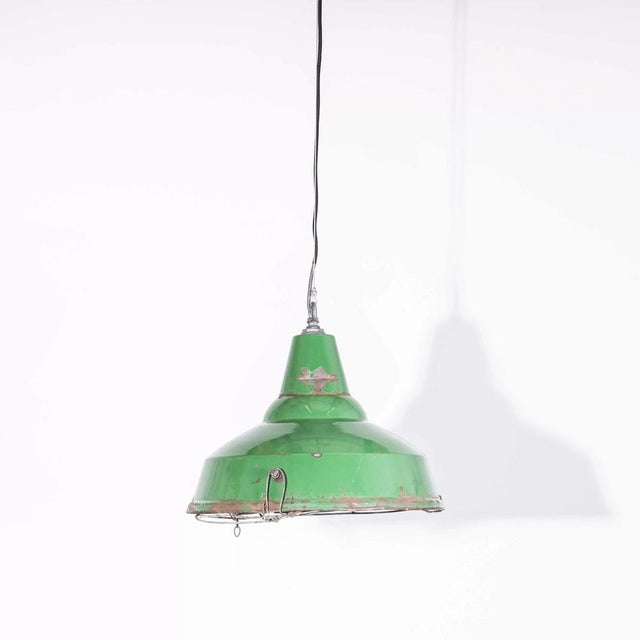 Industrial Enamel Green Single Pendant Lamp in Mesh, 1940s For Sale - Image 13 of 13