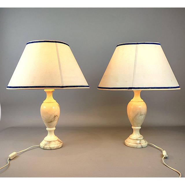 Marble Table Lamps with Shades, 1950s, Set of 2, in Flawless conditions. Designed 1950 to 1959 European Plug (up to...