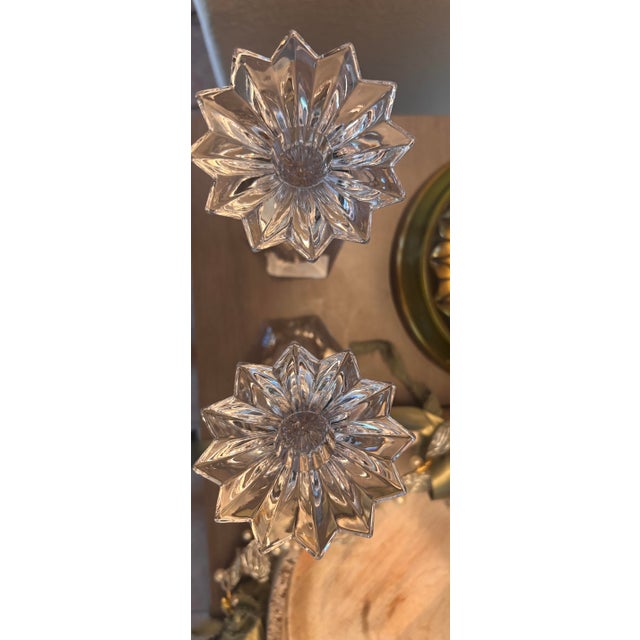 Elegant pair of vintage Mikasa Excellor crystal candlesticks crafted in Austria. These striking candle holders feature...