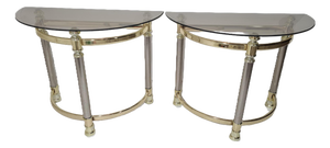 Hollywood Regency Side Tables in Smoked Glass and Gold Brass, 1970s, Set of 2