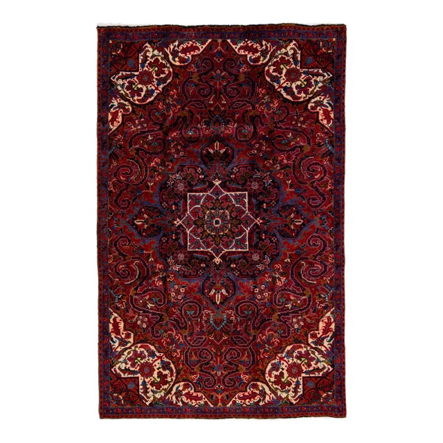 Vintage Handmade Persian Red Medallion Wool Rug 5'0" X 8'0" For Sale