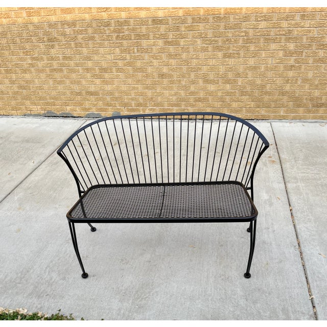 1980s 1980s Woodard Pinecrest Style Wrought Iron Garden Bench Loveseat For Sale - Image 5 of 6