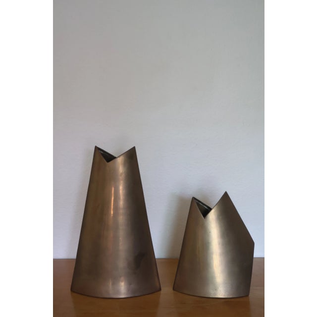 Metal Pair of Brass Vases by James Johnston, 1960s For Sale - Image 7 of 18