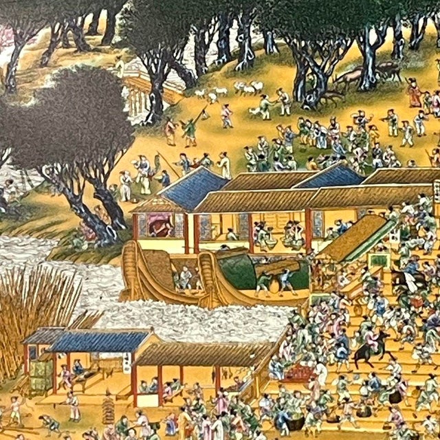 Wood Chinese Porcelain Plaque "Along the River During the Qingming Festival" in Wood Frame For Sale - Image 7 of 9