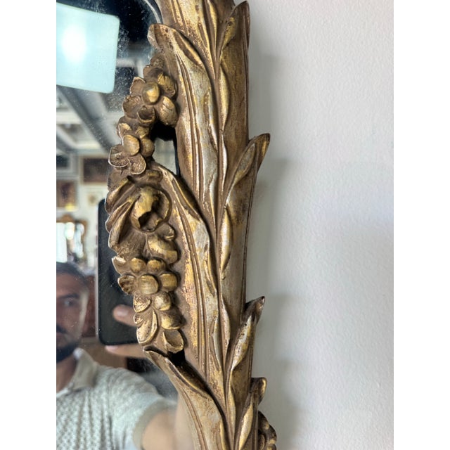 1970s Italian Hollywood Regency Carved Wood Wall Mirror For Sale - Image 10 of 12