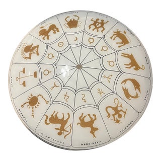 1970s Zodiac Horoscope Astrology Flush Mount Light Fixture - Etched Glass For Sale