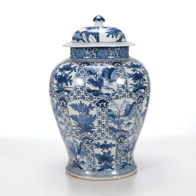 Ceramic Large 20th Century Guangxu Chinese Export Porcelain Blue & White Ginger Jar Vase and Cover For Sale - Image 7 of 12