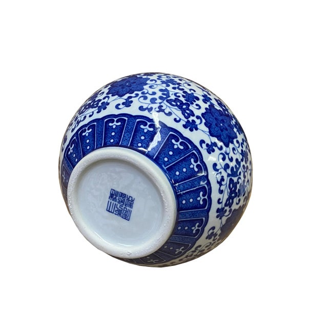 Chinese Oriental Blue White Gourd Porcelain Flower Graphic Vase For Sale - Image 4 of 6