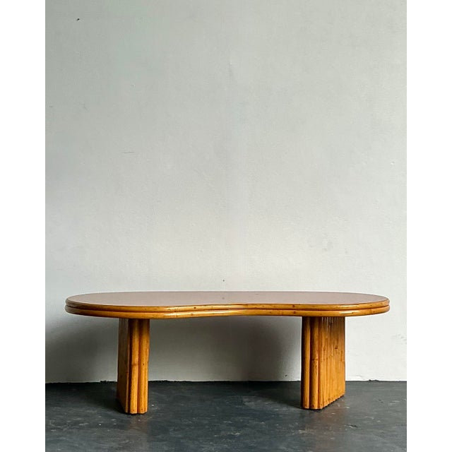 Tan Vintage 1950s Kidney Rattan Coffee Table After Frankl For Sale - Image 8 of 10