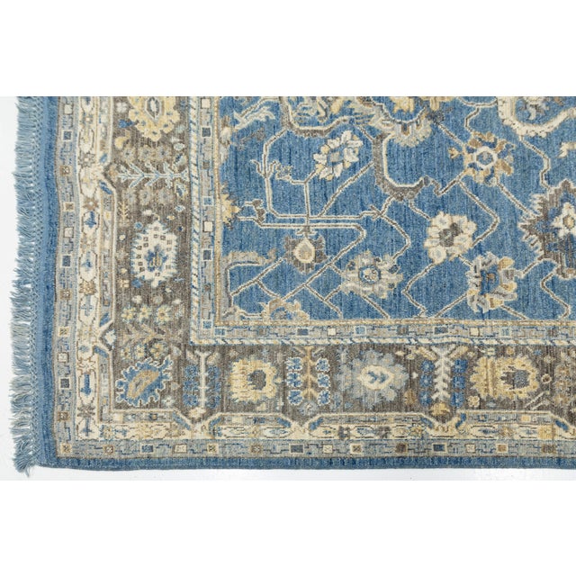 Contemporary Hand-Knot Modern Oushak Style Wool Area Rug in French Blue & Taupe For Sale - Image 12 of 12