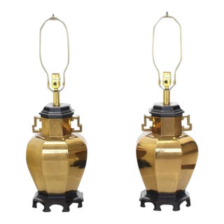 Brass Hexagon Shape Table Lamps - a Pair For Sale