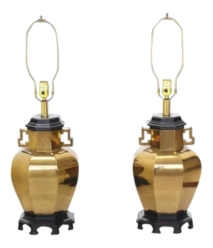 Brass Hexagon Shape Table Lamps - a Pair