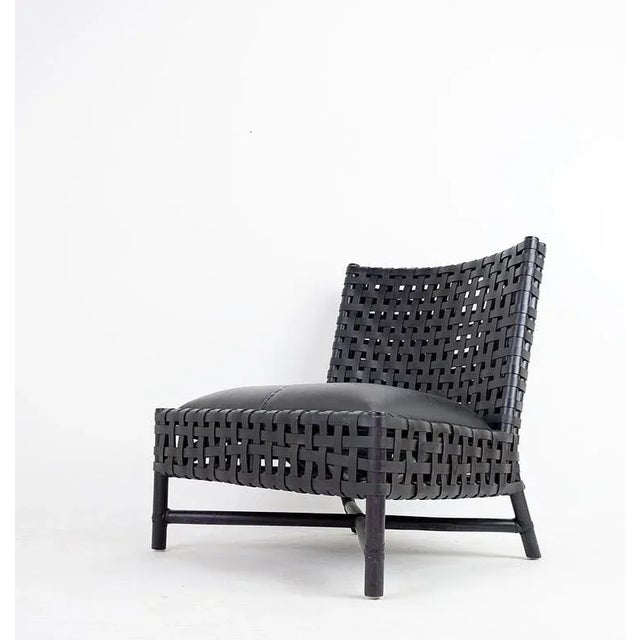 Set of Black Woven Leather Lounge Chairs For Sale - Image 4 of 12