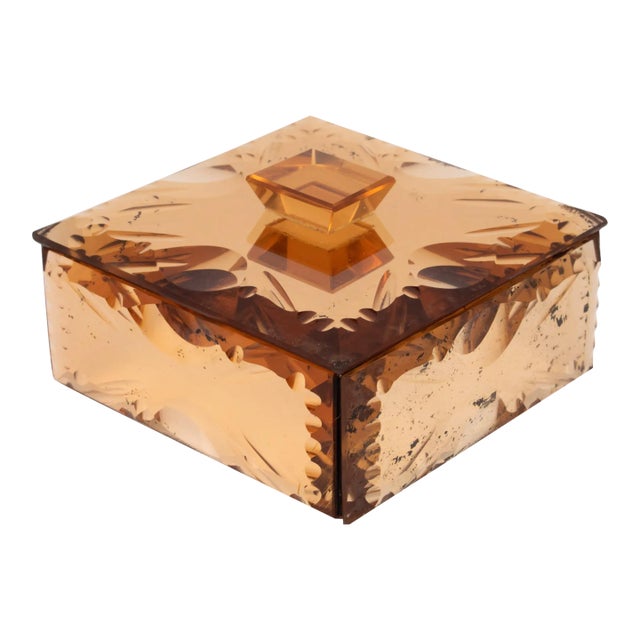 Pink Peach Mirrored Glass Decorative Box, France 1940s For Sale