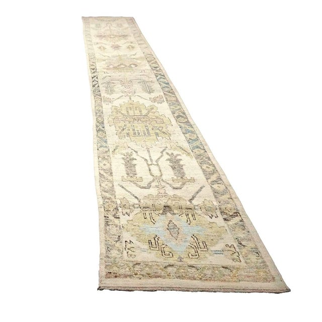 21st Century Turkish Oushak Wool 3x19 Yellow, Ivory & Charcoal Handmade Runner Rug #1144136 For Sale - Image 4 of 10