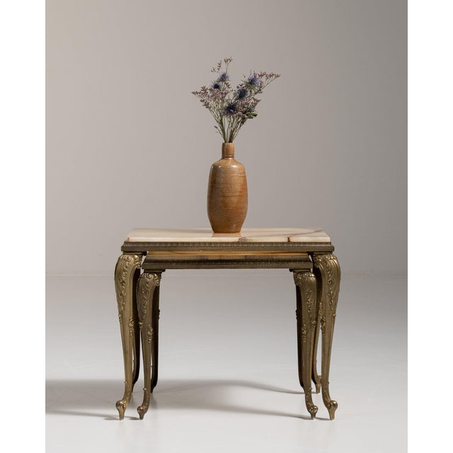 Mid 20th Century 20th Century France Antique Brass Brass-Legged Nesting Console Table For Sale - Image 5 of 11